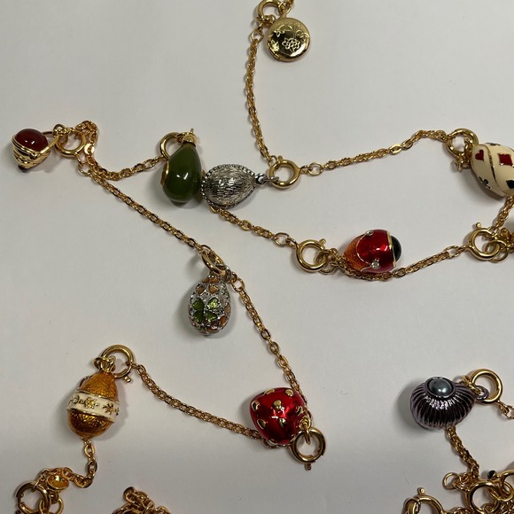 Joan Rivers 85 Inch Faberge Egg Charm Necklace Gold Tone Multi Color Enamel Long - Picture 5 of 11
